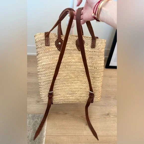 NWOT Authentic Handmade French Straw and Leather Basket Backpack | O/S - Picture 5 of 14